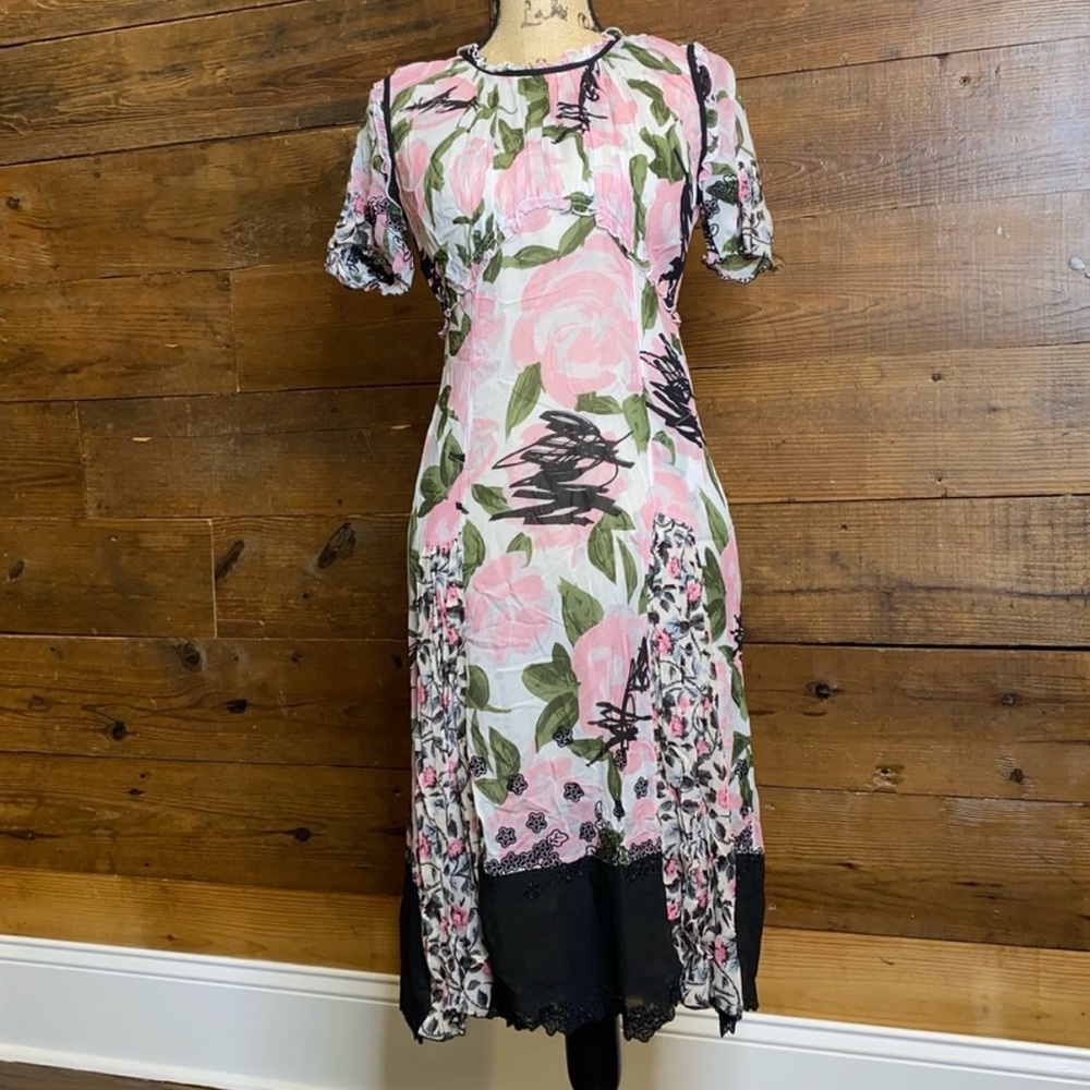 COACH  Pink and Black Floral Midi Dress